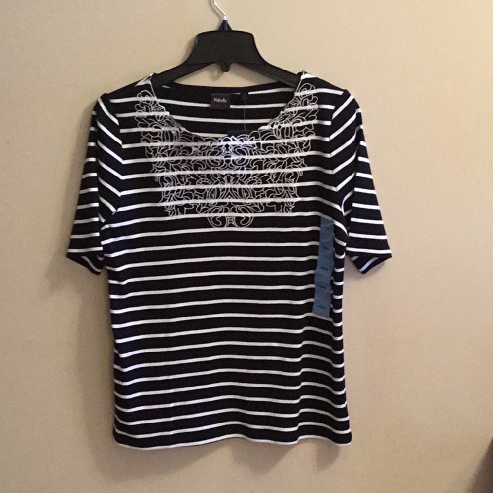 NWT Rafaella Embroidered Striped Top